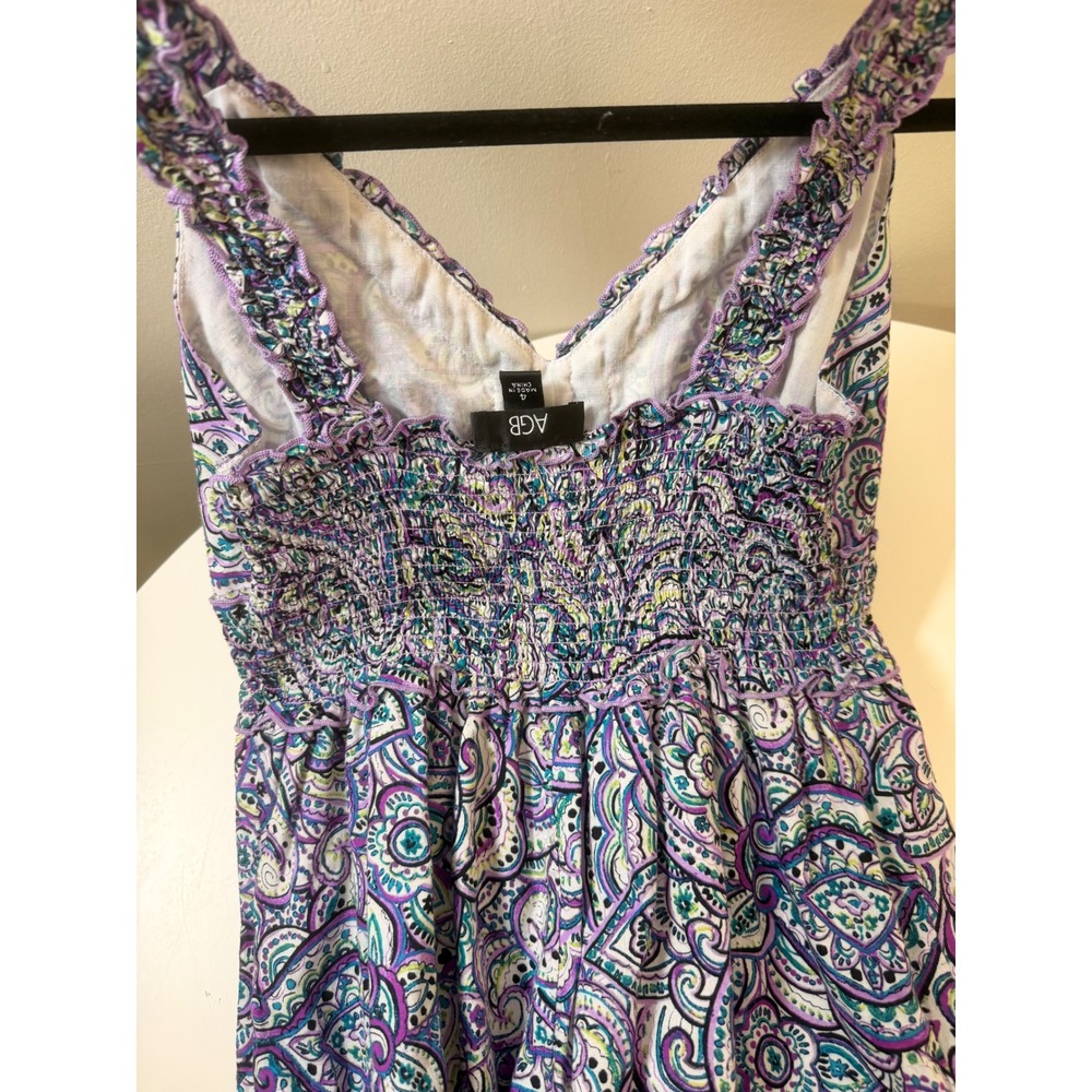 AGB Maxi Dress Women Size 4 Purple Paisley Excellent Boho Smocked V-Neck Ruffle - Picture 6 of 9